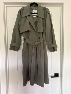 Abercrombie & Fitch Olive-Green Double-Breasted Trench Coat with Belt